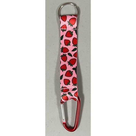 Pink Strawberries Strawberry Print Keychain Keyclip Lanyard 🍓 #kawaii #lanyard - Picture 2 of 2